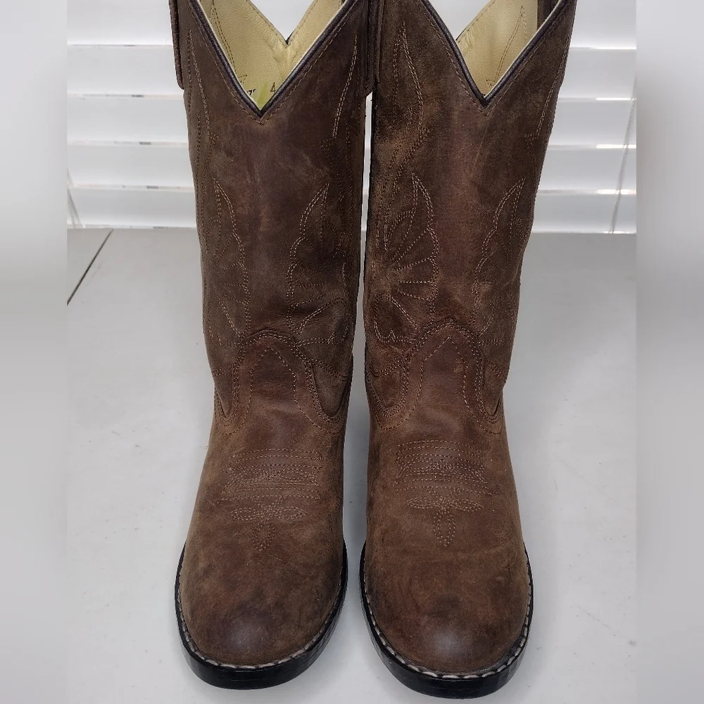 Masterson Kids Brown Leather Rodeo Cowboy Western Boots Sz 4.5
